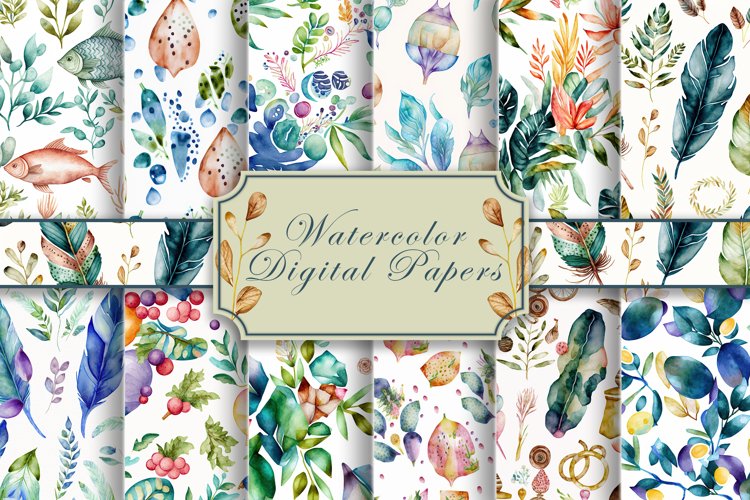 Watercolor Themed Digital Papers Backgrounds