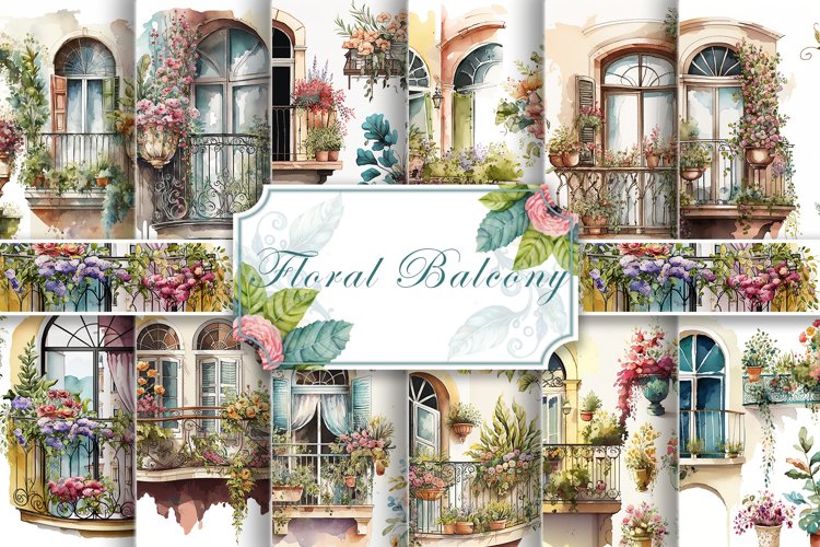 Floral Boho Balcony Watercolor example image 1