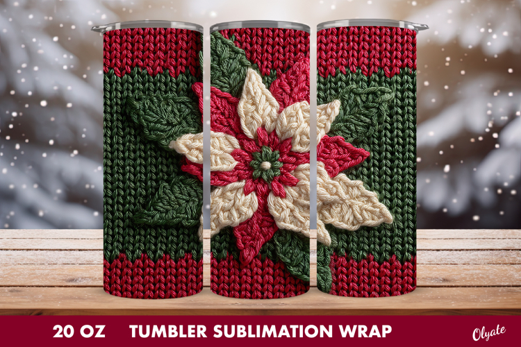 Christmas Poinsettia Tumbler Wrap. Crochet Poinsettia PNG