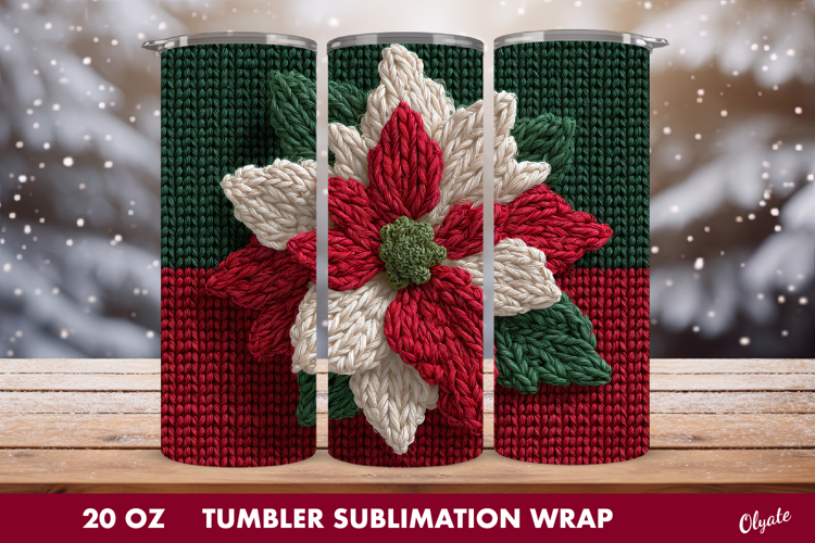 Christmas Poinsettia Tumbler Wrap. Crochet Poinsettia PNG