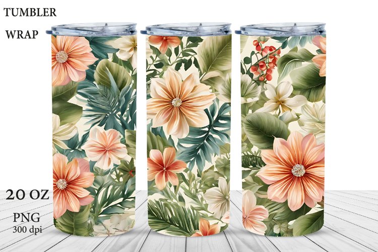 Floral Tumbler Sublimation. 20 OZ Tumbler Wrap PNG example image 1