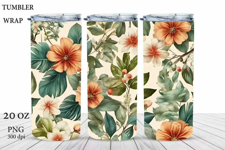 Beautiful Floral Tumbler Sublimation. Tumbler Wrap PNG