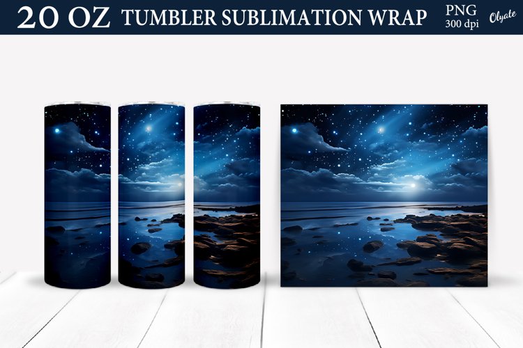 Night Tumbler Wrap PNG. 20 OZ Tumbler Sublimation Wrap PNG
