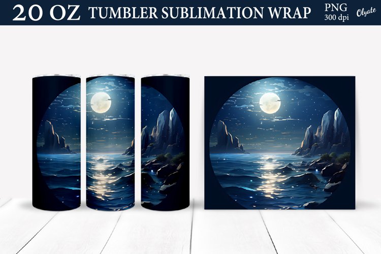 Night Sea Tumbler Wrap. 20 OZ Black Tumbler Sublimation PNG