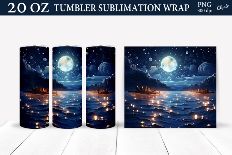 Night Sea Tumbler Wrap. Black Tumbler PNG. 20 OZ Tumbler PNG
