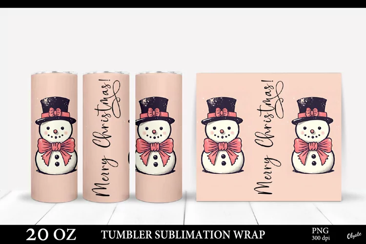 Vintage Snowman Tumbler Wrap PNG. Christmas Tumbler PNG