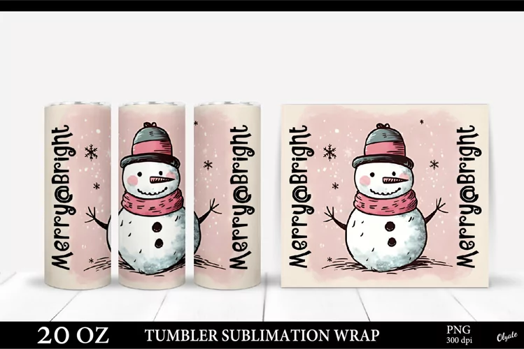 Vintage Snowman Tumbler Wrap. Christmas Tumbler Sublimation