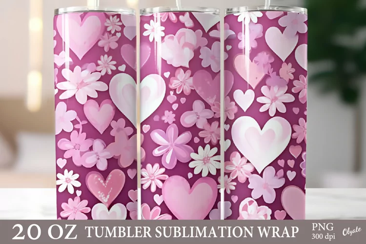 Valentines Pattern Tumbler Wrap PNG. 20 OZ Tumbler PNG