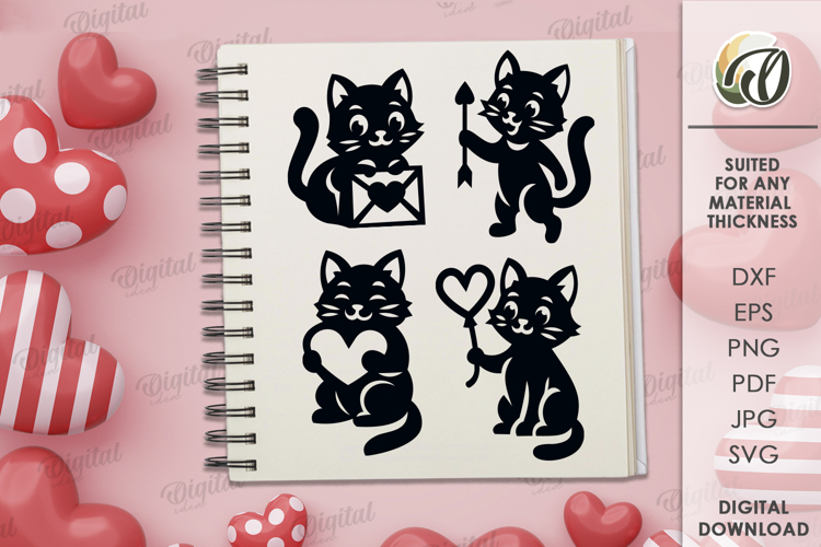 Valentines Day Elements. Valentine Cats Elements SVG