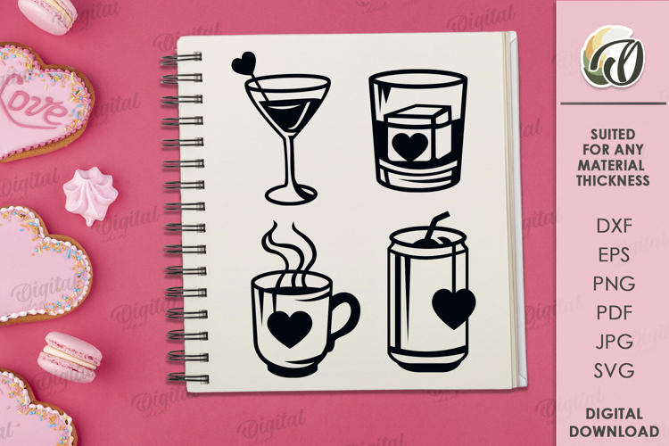 Valentines Day Elements. Valentine Drinks Elements SVG