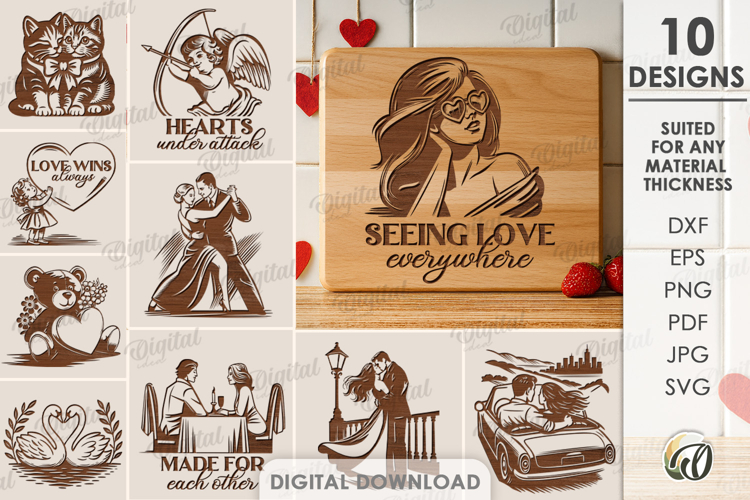 Valentines Day Engravings Bundle Laser Cut. Valentines SVG