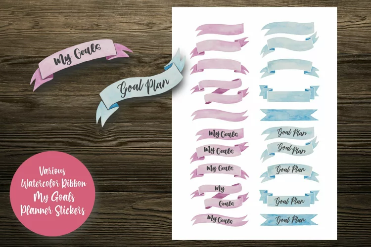 Various Watercolor Ribbon My Goals Planner Stickers