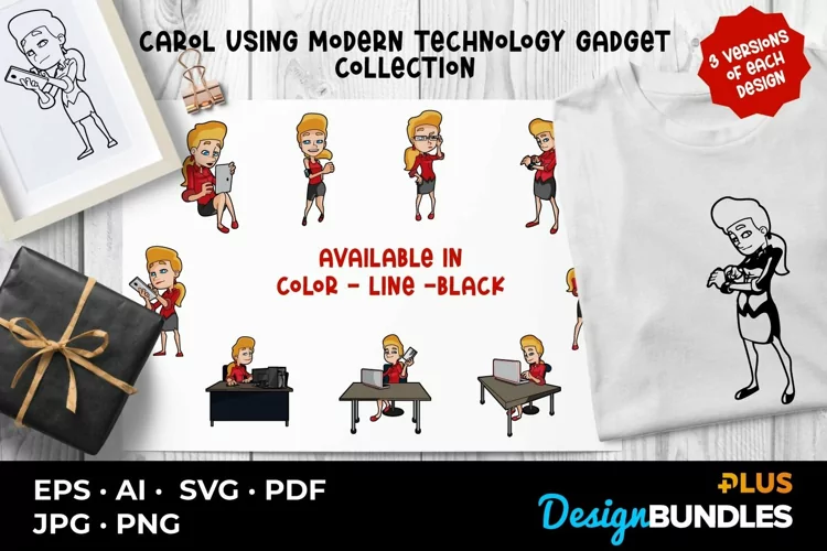Carol Using Modern Technology Gadget Collection