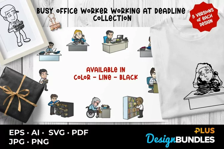 Busy Office Worker Working At Deadline Collection
