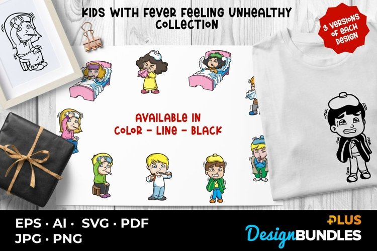 Kids with Fever Feeling Unhealthy Collection example image 1
