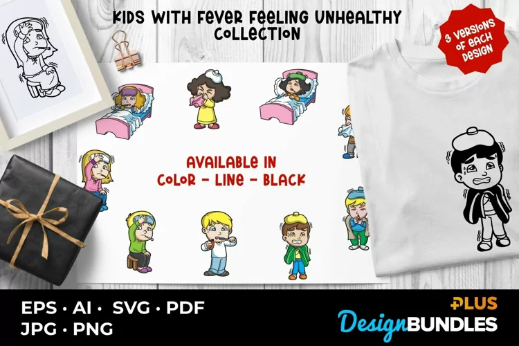 Kids with Fever Feeling Unhealthy Collection