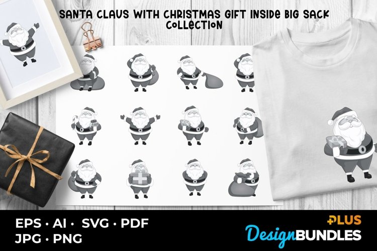 Santa Claus With Christmas Gift Inside Big Sack Collection example image 1