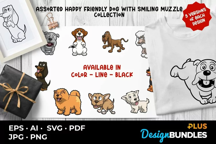 Assorted Happy Friendly Dog with Smiling Muzzle Collection