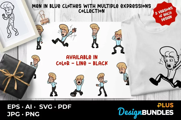 Men In Blue Clothes with Multiple Expressions Collection