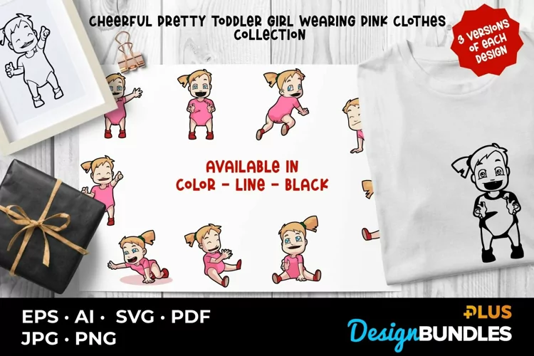 Cheerful Pretty Toddler Girl Wearing Pink Clothes Collection