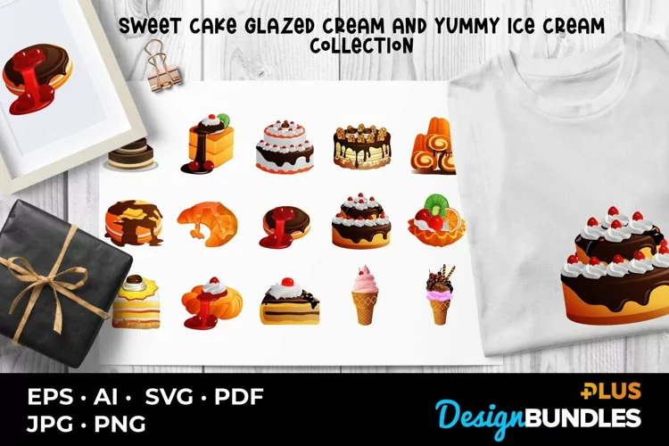 Sweet Cake Glazed Cream And Yummy Ice Cream Collection