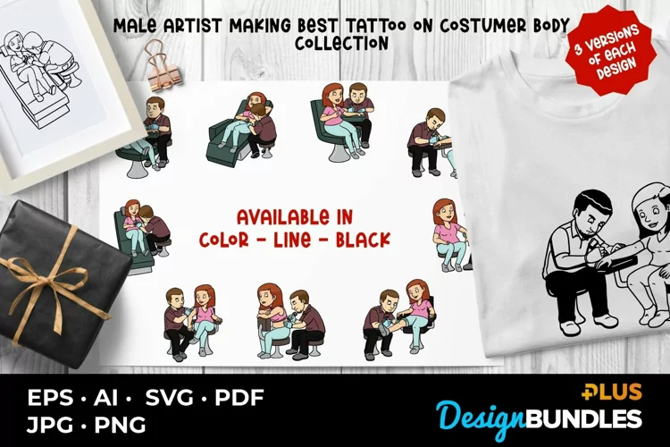 Male Artist Making Best Tattoo On Costumer Body Collection