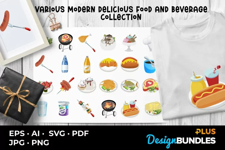 Various Modern Delicious Food And Beverage Collection