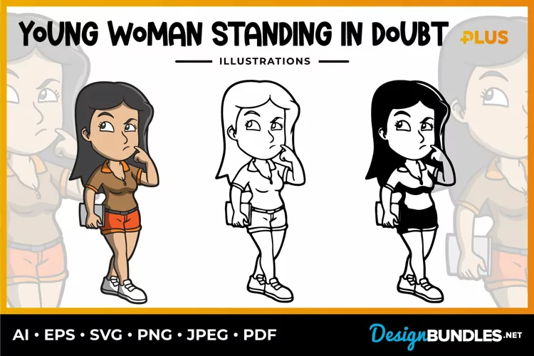 Young Woman Standing In Doubt Illustrations