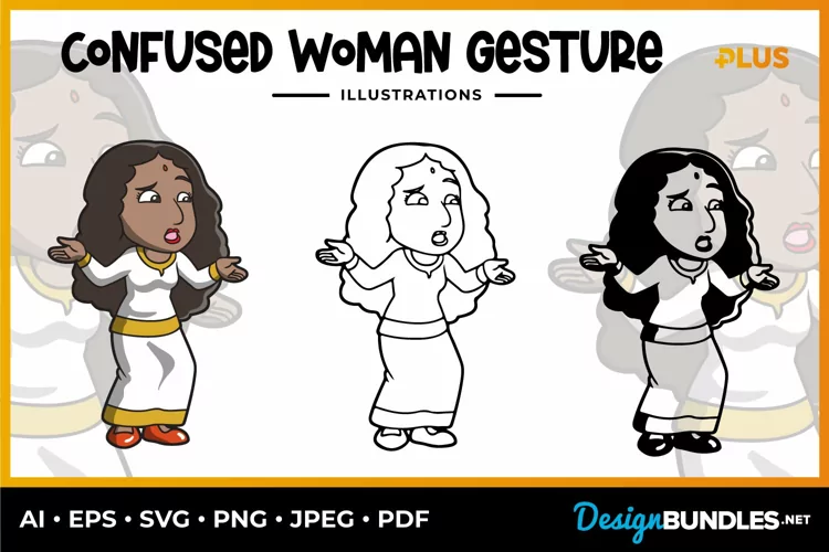 Confused Woman Gesture Illustrations