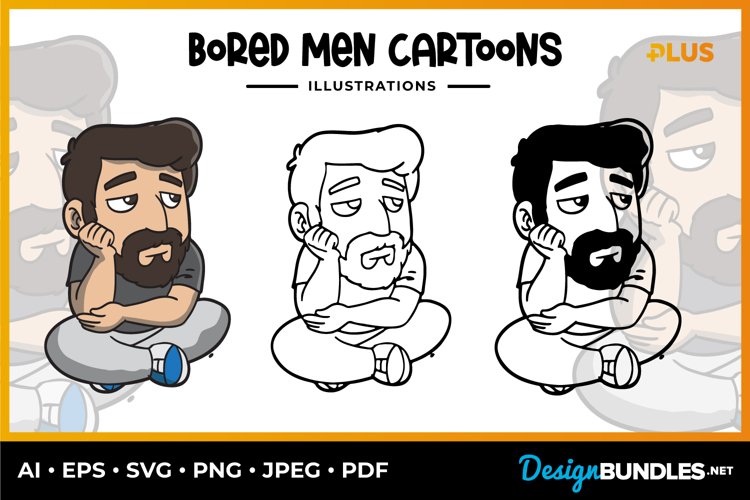 Bored Men Cartoon Illustrations example image 1