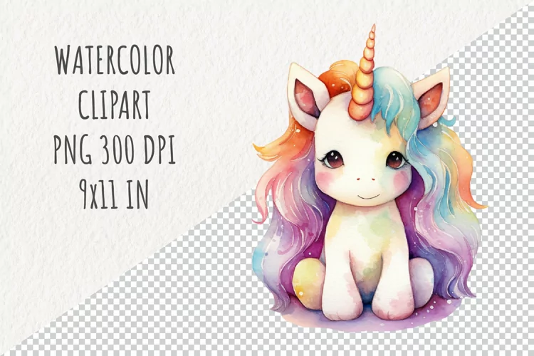 Cute Unicorn | Sublimation Design | Watercolor Clipart