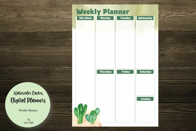Watercolor Cactus Weekly Planner