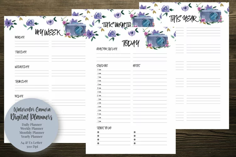 Watercolor Camera Digital Planners
