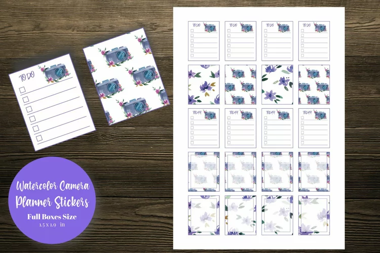 Watercolor Camera Full Boxes Planner Sticker