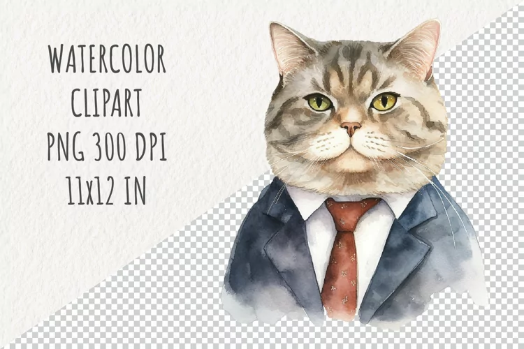 Cat Boss| Sublimation Design | Watercolor Clipart