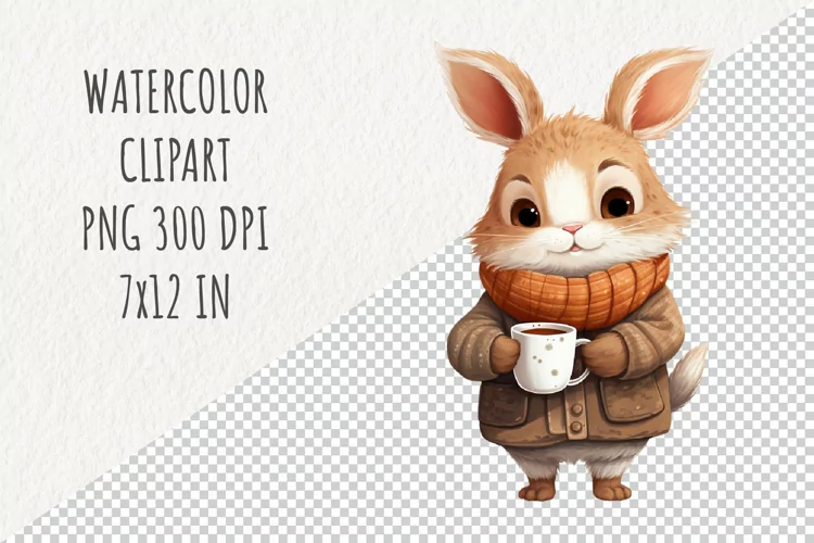 Cute Bunny | Sublimation Design | Watercolor Clipart
