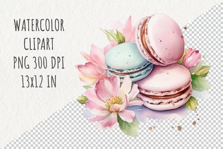 Flower and Macaroons| Sublimation Design| Watercolor Clipart
