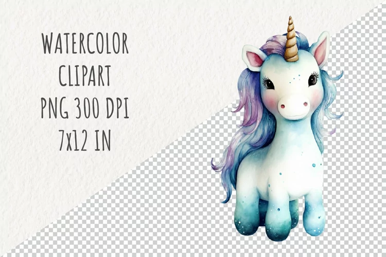 Cute Unicorn | Sublimation Design | Watercolor Clipart