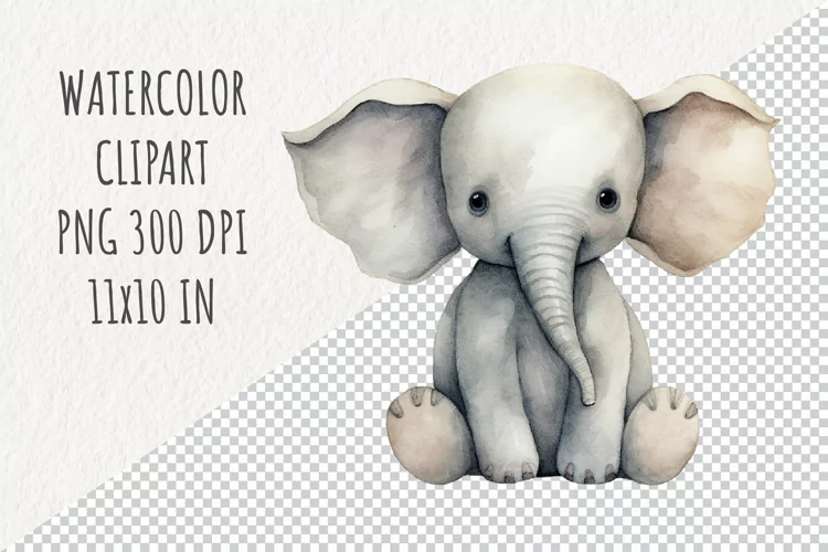 Cute Elephant | Sublimation Design | Watercolor Clipart