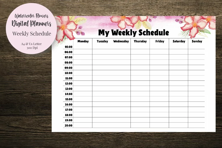 Watercolor Flowers Weekly Schedule Digital Planners