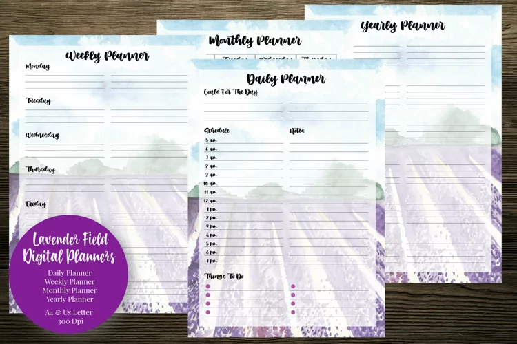Watercolor Lavender Field Digital Planners