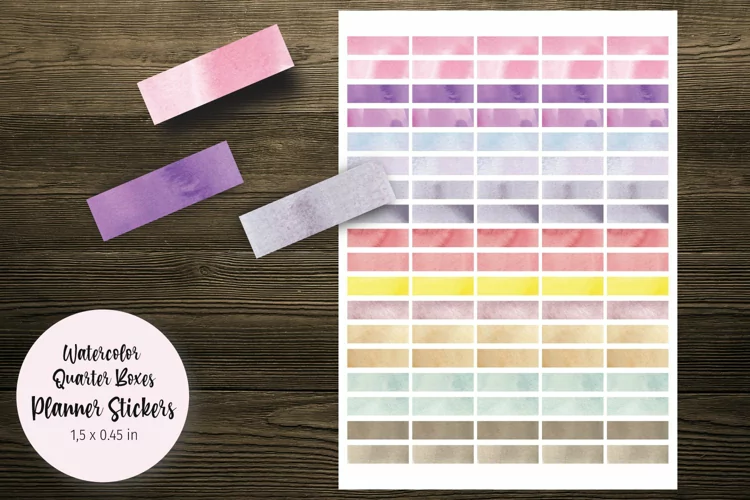 Watercolor Quarter Boxes Planner Stickers