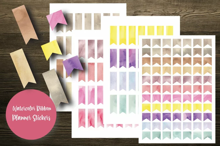 Watercolor Ribbon Planner Stickers
