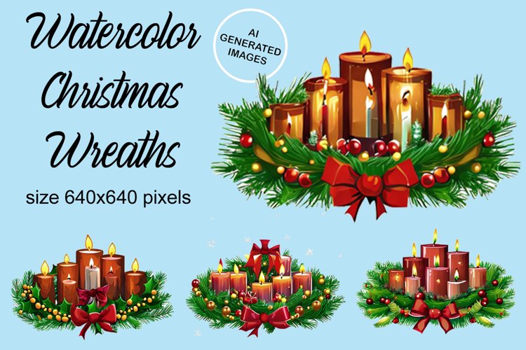 Watercolor Christmas wreaths