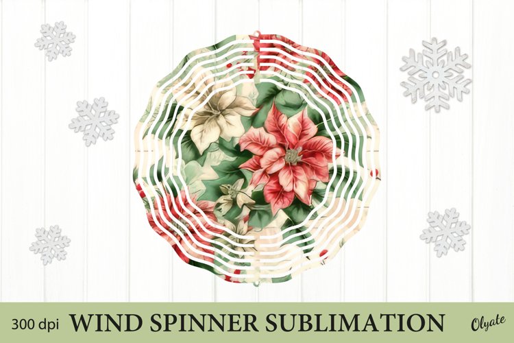 Poinsettia Wind Spinner. Watercolor Christmas Sublimation