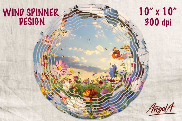 Floral wind spinner sublimation / field of wildflowers PNG example image 1