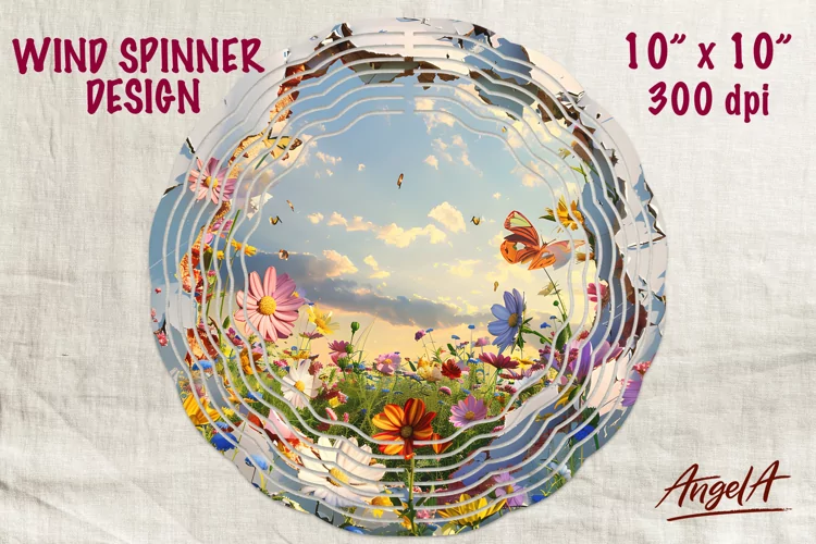 Floral wind spinner sublimation / field of wildflowers PNG