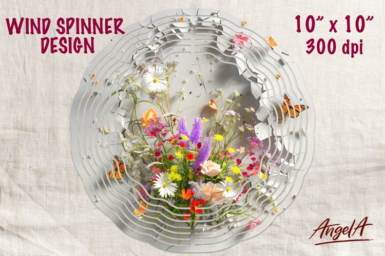 Floral wind spinner sublimation / field of wildflowers PNG example image 1
