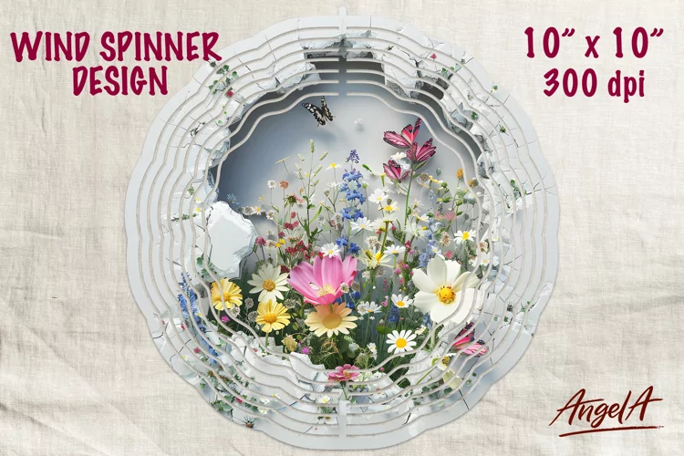 Floral wind spinner sublimation / wildflowers PNG