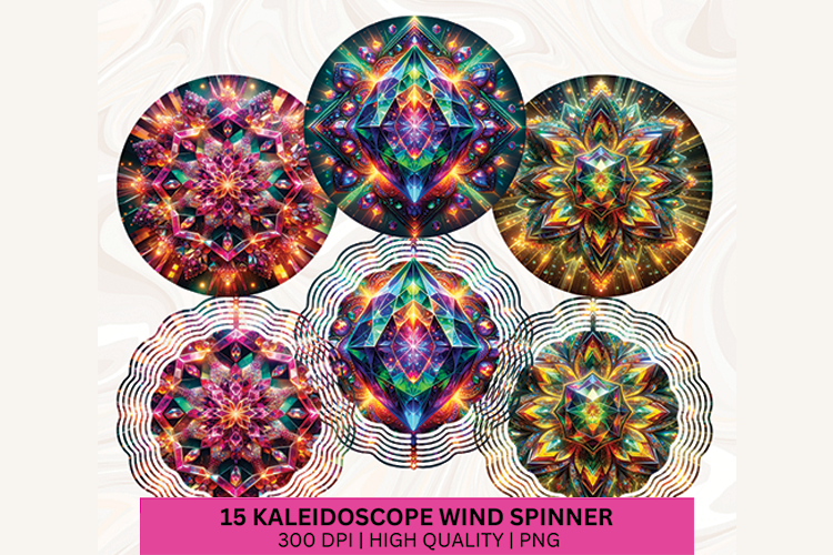 Kaleidoscope Wind Spinner PNG Bundle, Neon Spinner